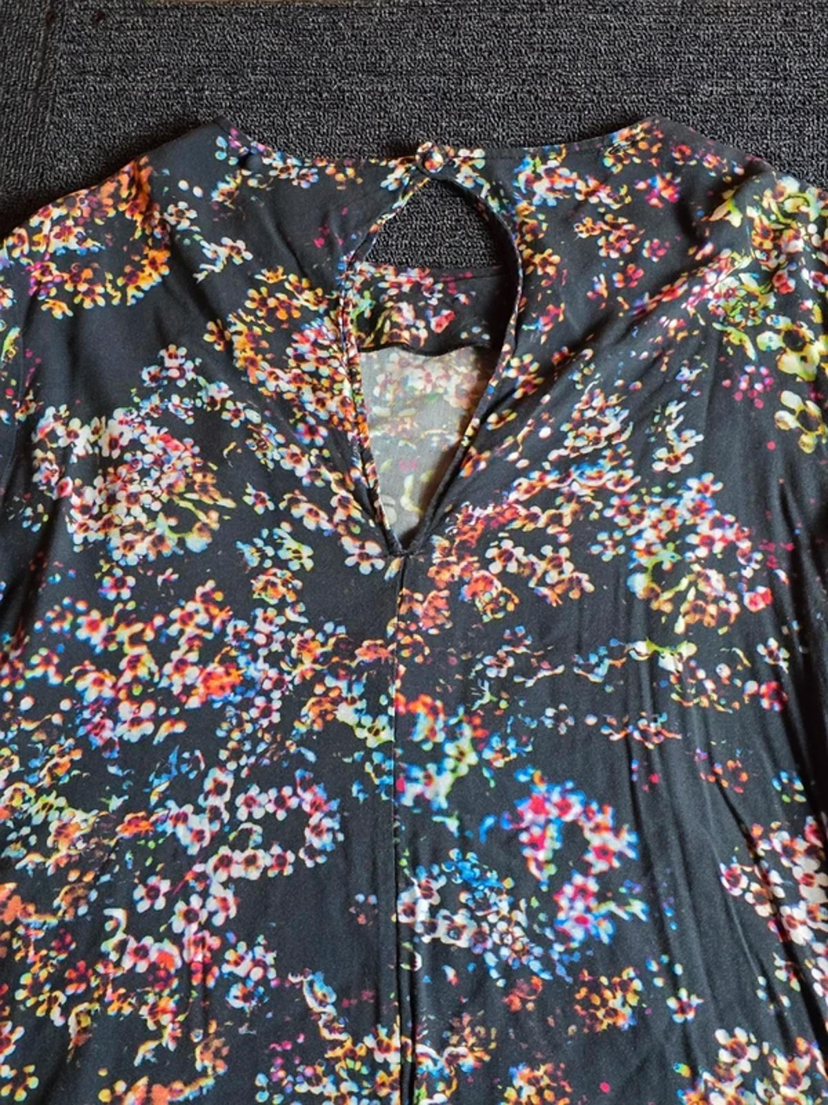 & Other Stories Black Floral Mini Dress UK Size 10 ¾ Sleeve Keyhole Back