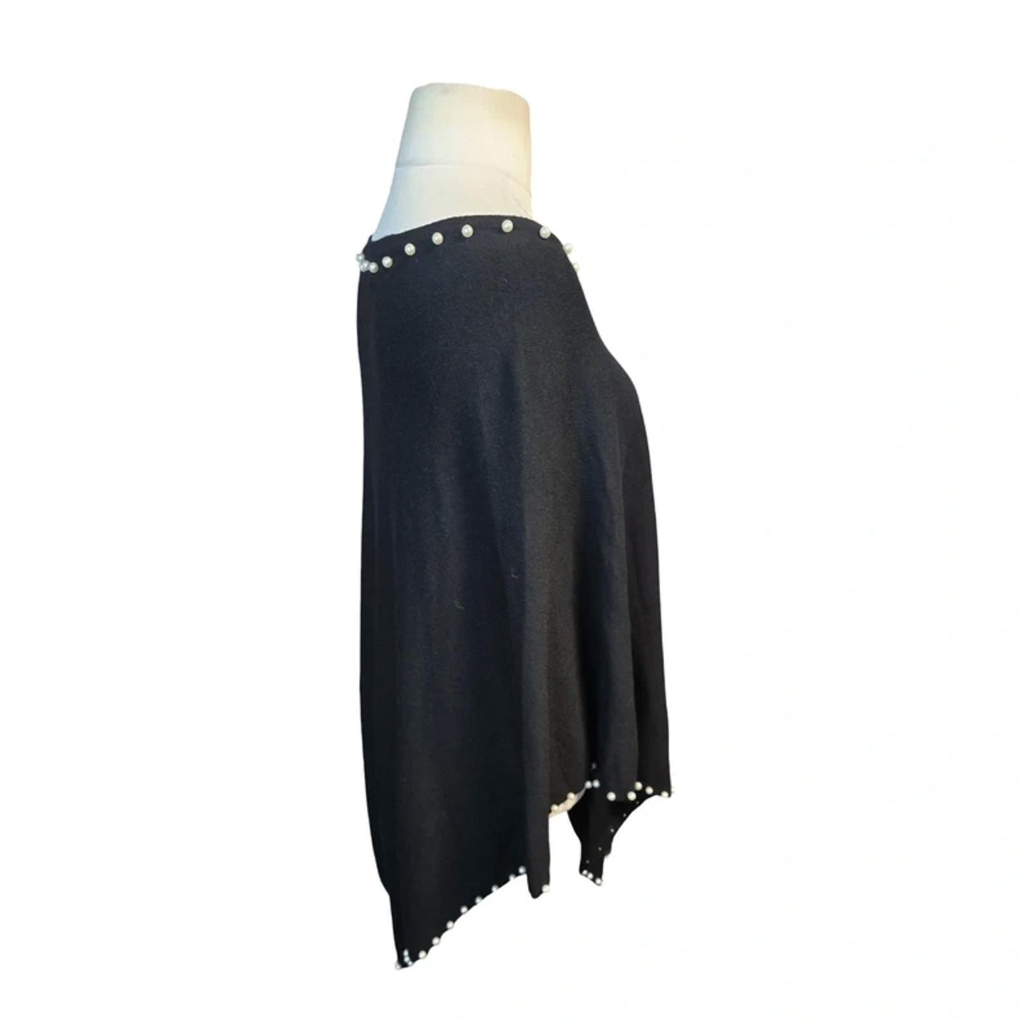 Frank Usher Poncho Black Size 16–22 Pearl Detail / Layering