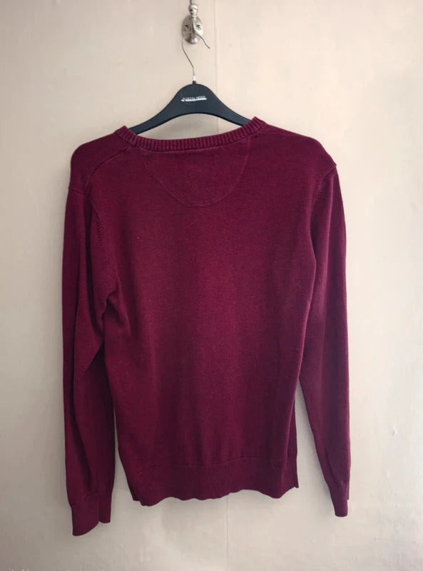 Racing Green Men's Burgundy Red Long-Sleeved Cotton Jumper Size Small