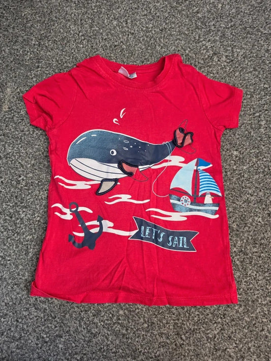 So Cute Boys Red Nautical Whale & Sailboat T-Shirt Age 2-3 Years
