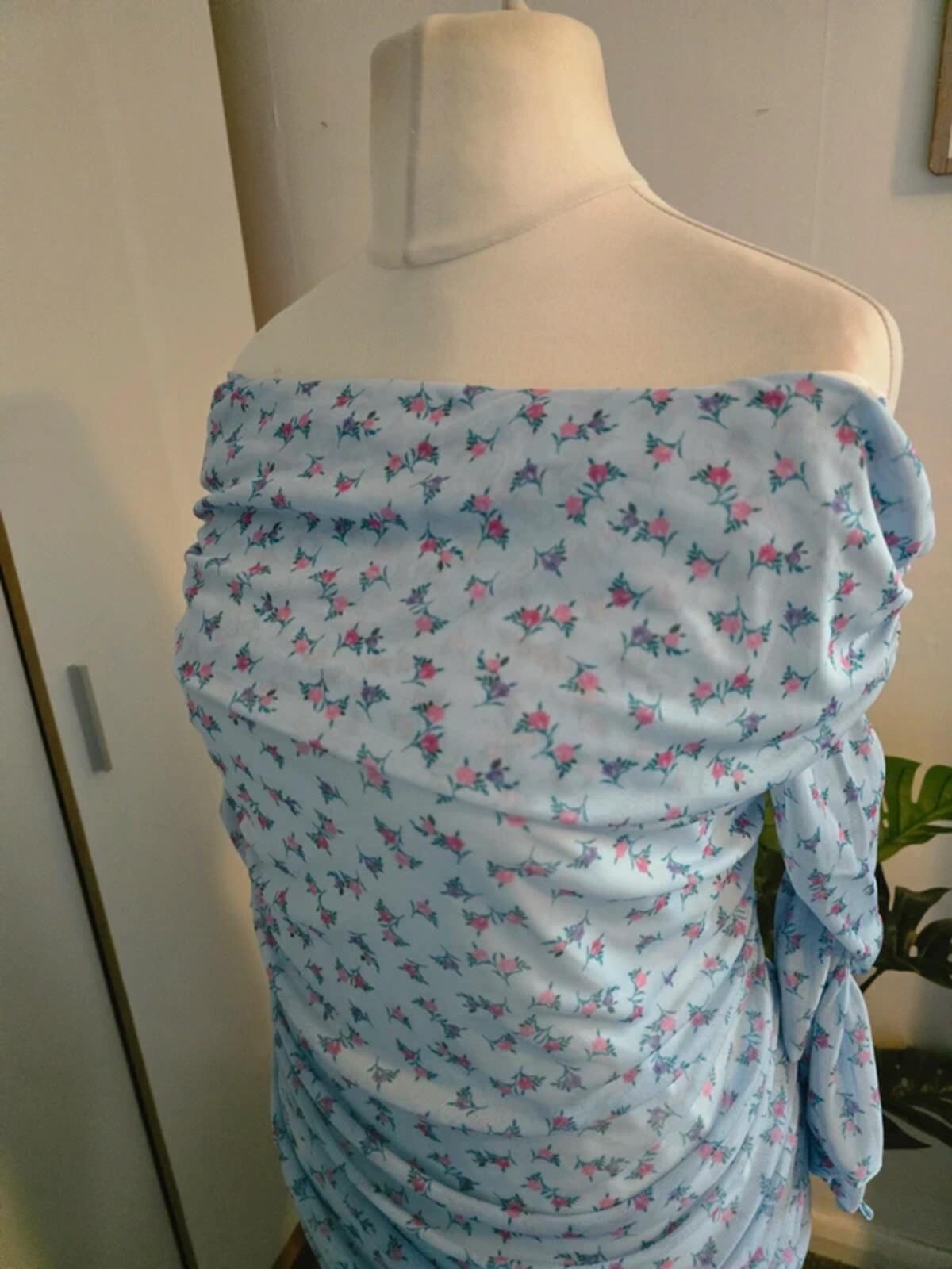 Boohoo Light Blue Floral Off The Shoulder Midi Dress Size 12