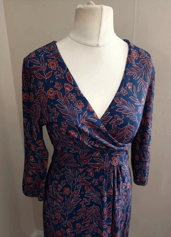 Seasalt Cornwall 'Dancers Dress' Navy & Brown Floral Midi Dress Size 10 NWT