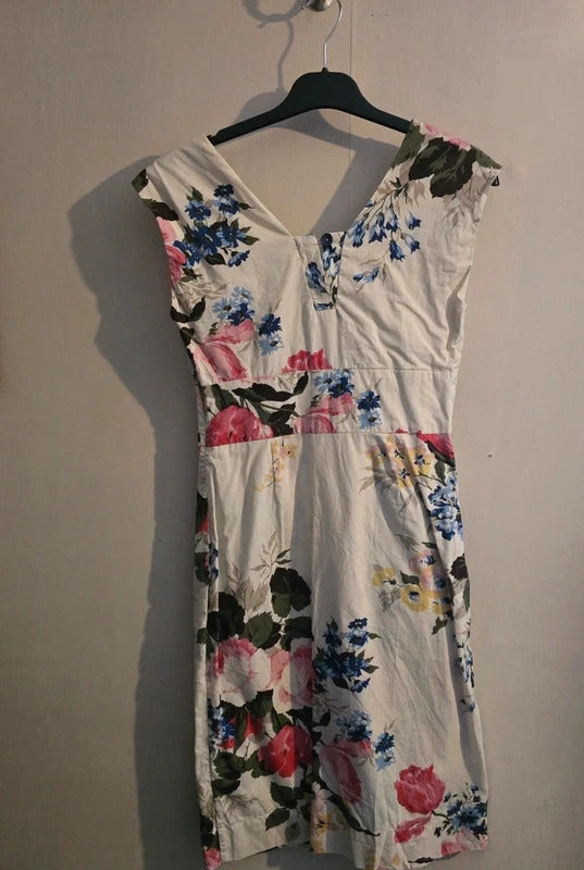 Joules Cream & Multicoloured Floral Sleeveless A-Line Midi Dress Size 8