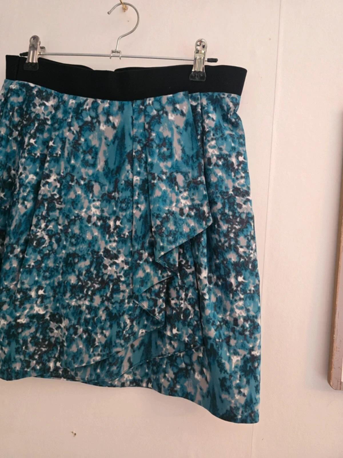 COS Blue & Grey Abstract Print Wrap Frill Mini Skirt Size 8