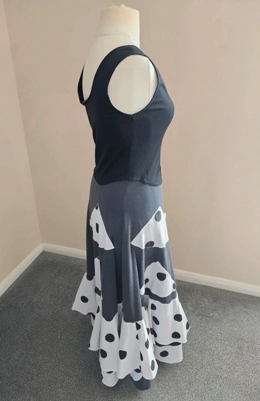 Joseph Janard  Black & White Polka Dot Flared Midi Maxi Dress EU 40 Size 12