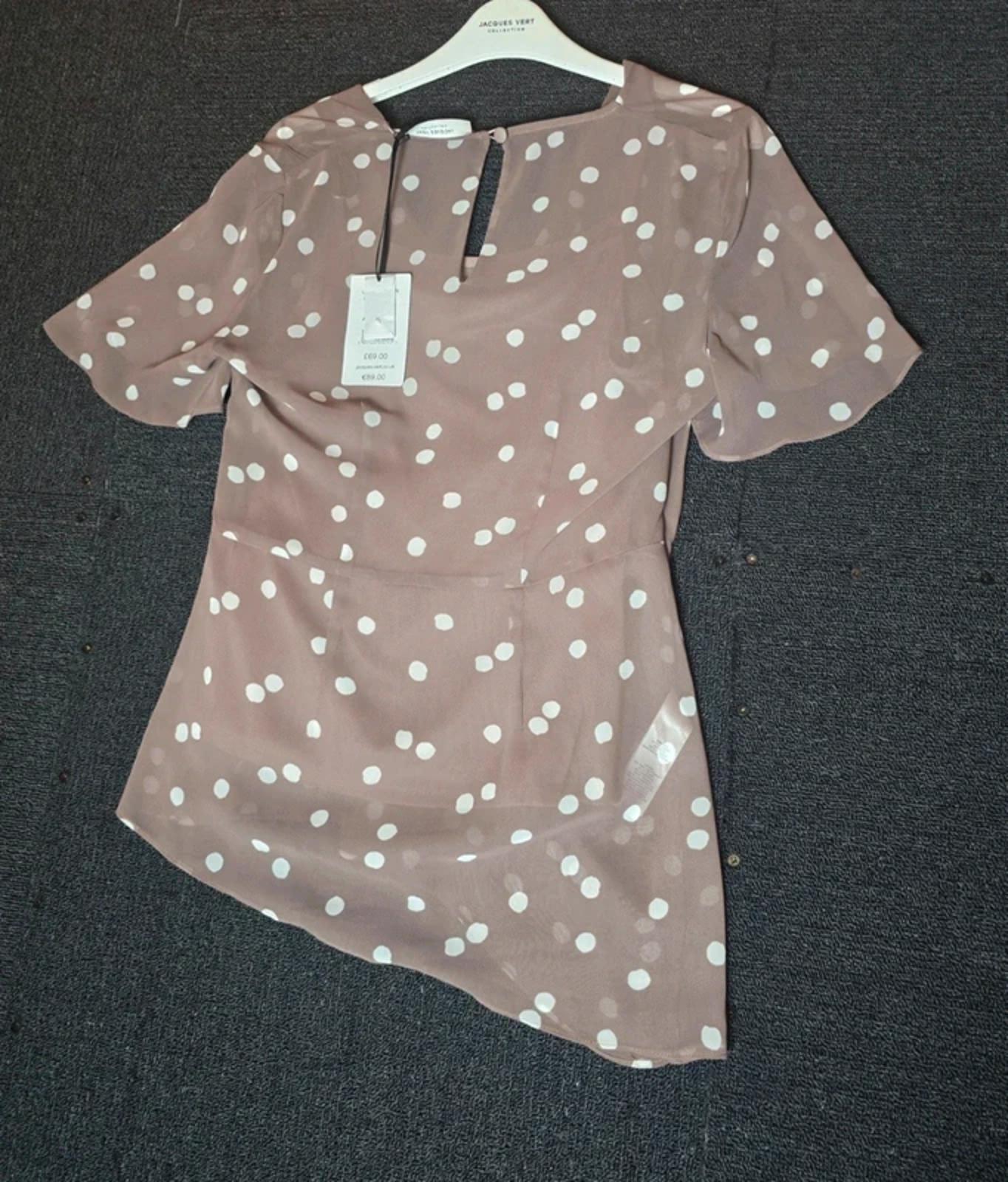 Jacqueline Vert brown & white polka dot top size 8 NWT