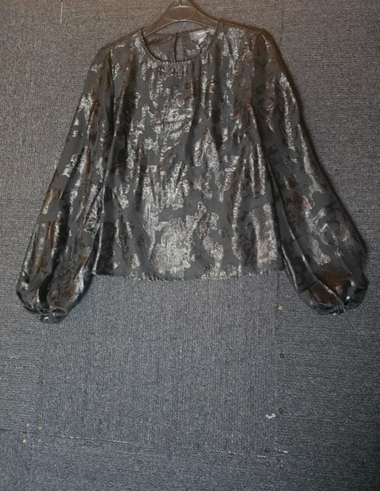 Sparkly Primark Floral Blouse  Size 8 - Sheer & Glittery 