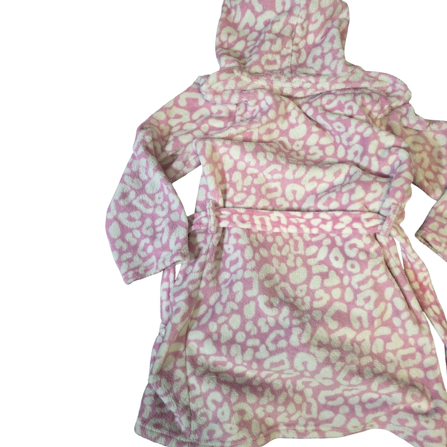 Girls Pink Leopard Print Hooded Dressing Gown – Age 10–11 – Embroidered “Grace”