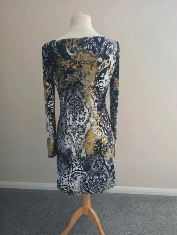 Nine West Multicoloured Baroque Patterned Bodycon Midi Dress  US 4 (Size 8-10)