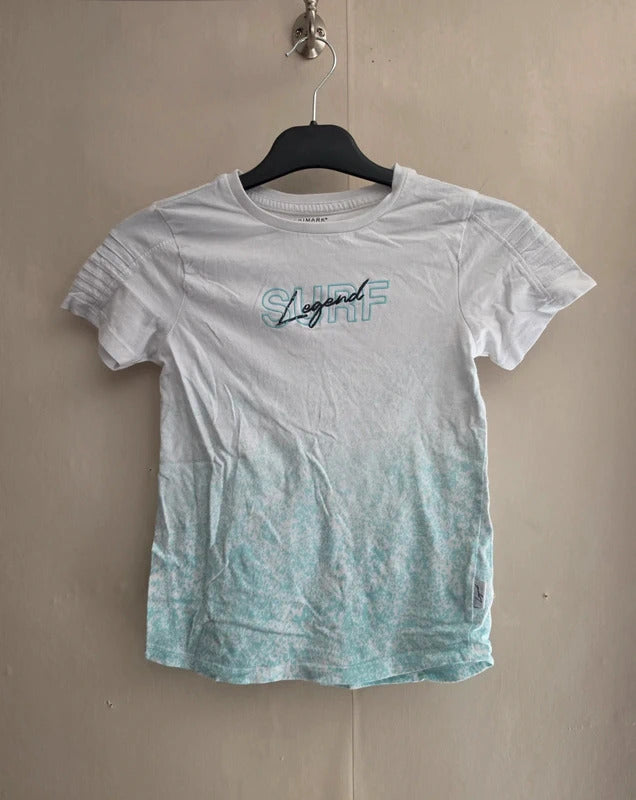 Primark Boys White & Mint Green Patterned Cotton T-Shirt Age 6-7 Yrs