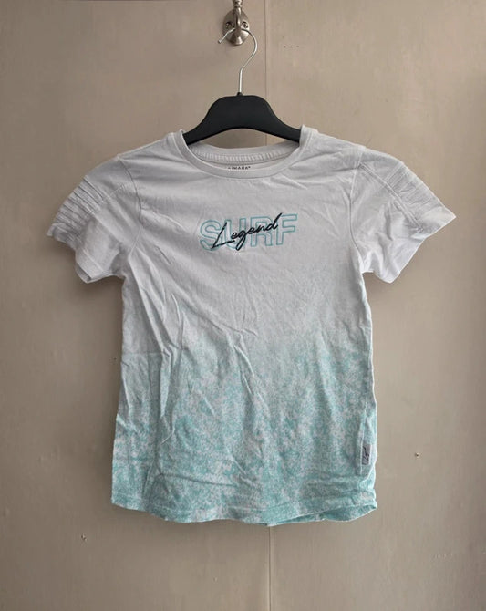 Primark Boys White & Mint Green Patterned Cotton T-Shirt Age 6-7 Yrs
