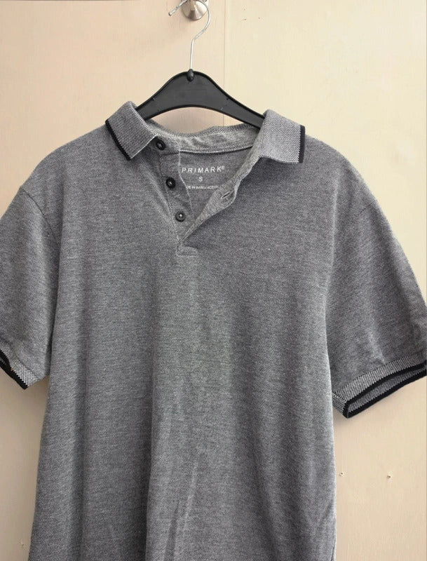 Primark Men's Grey Short Sleeve Cotton Polo Shirt Size Small