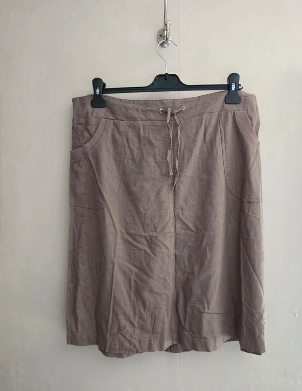 Damart Beige Linen Blend Knee Length Drawstring Skirt Size 20