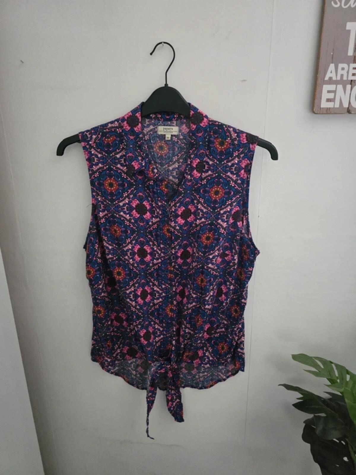 Matalan Blue & Pink Patterned Knot Hem Blouse Size 16