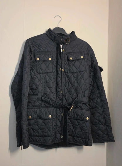 FieldFox Black Quilted Belted Country Jacket with Fleece Lining – Size Medium