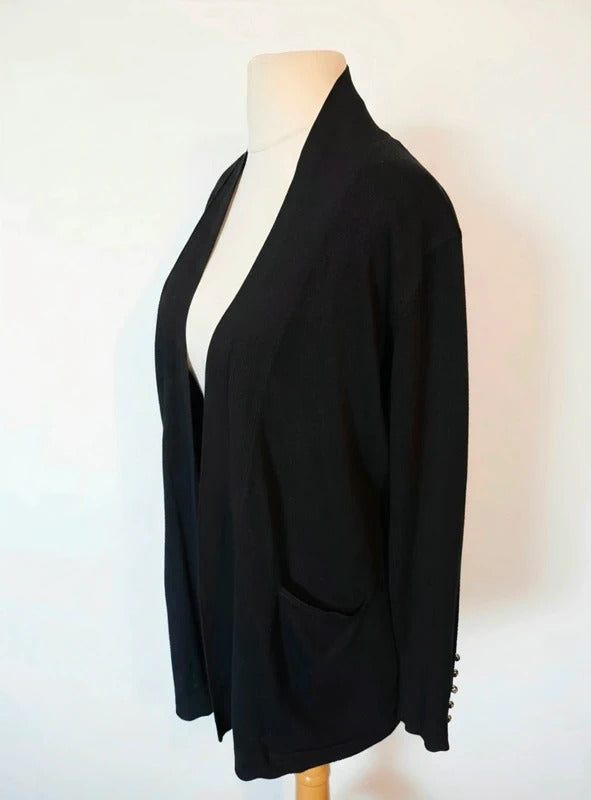 Primark Black Longline Open Front Cardigan with Pockets Size 14-16