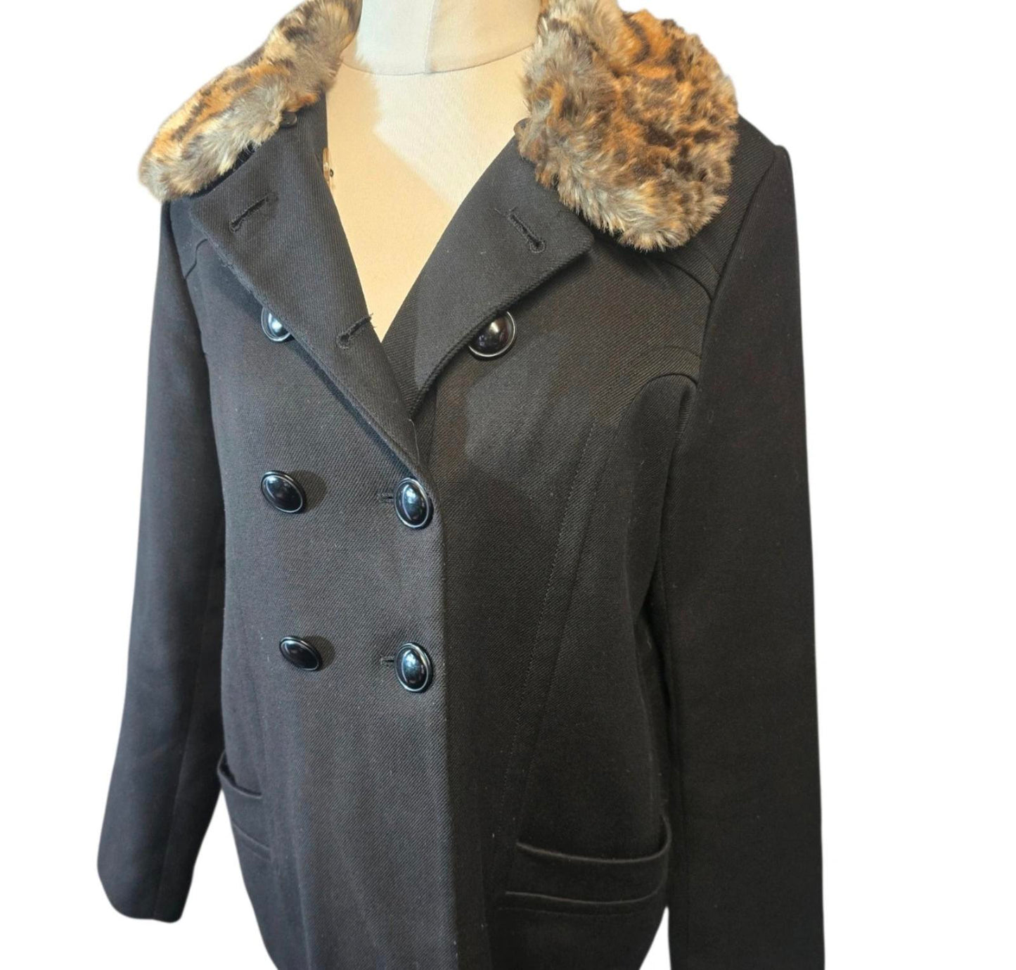 Next Coat Black Size 14 Faux Fur Collar Smart Causal