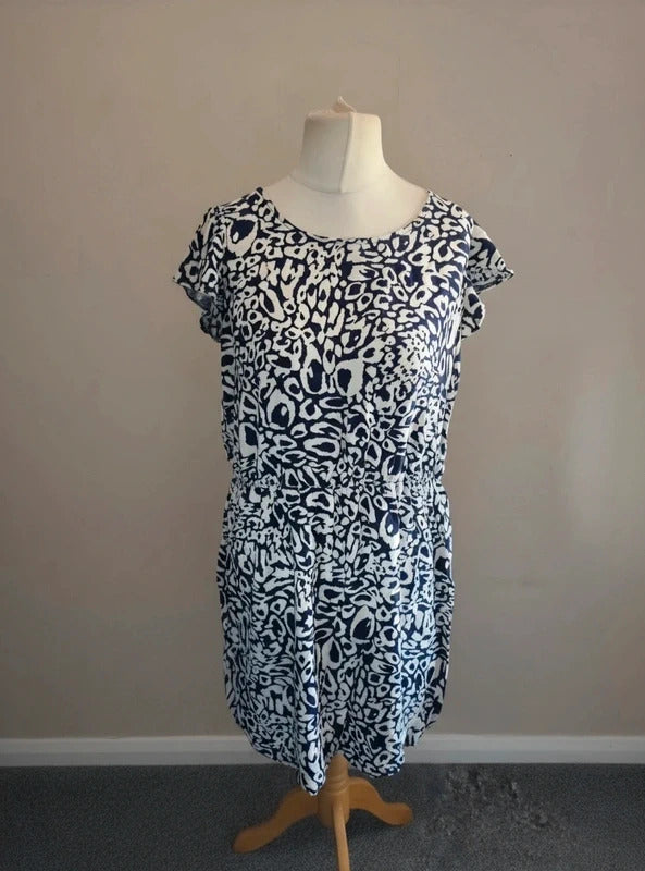 F&F Navy & White Animal Patterned Knee-Length Dress Size 16