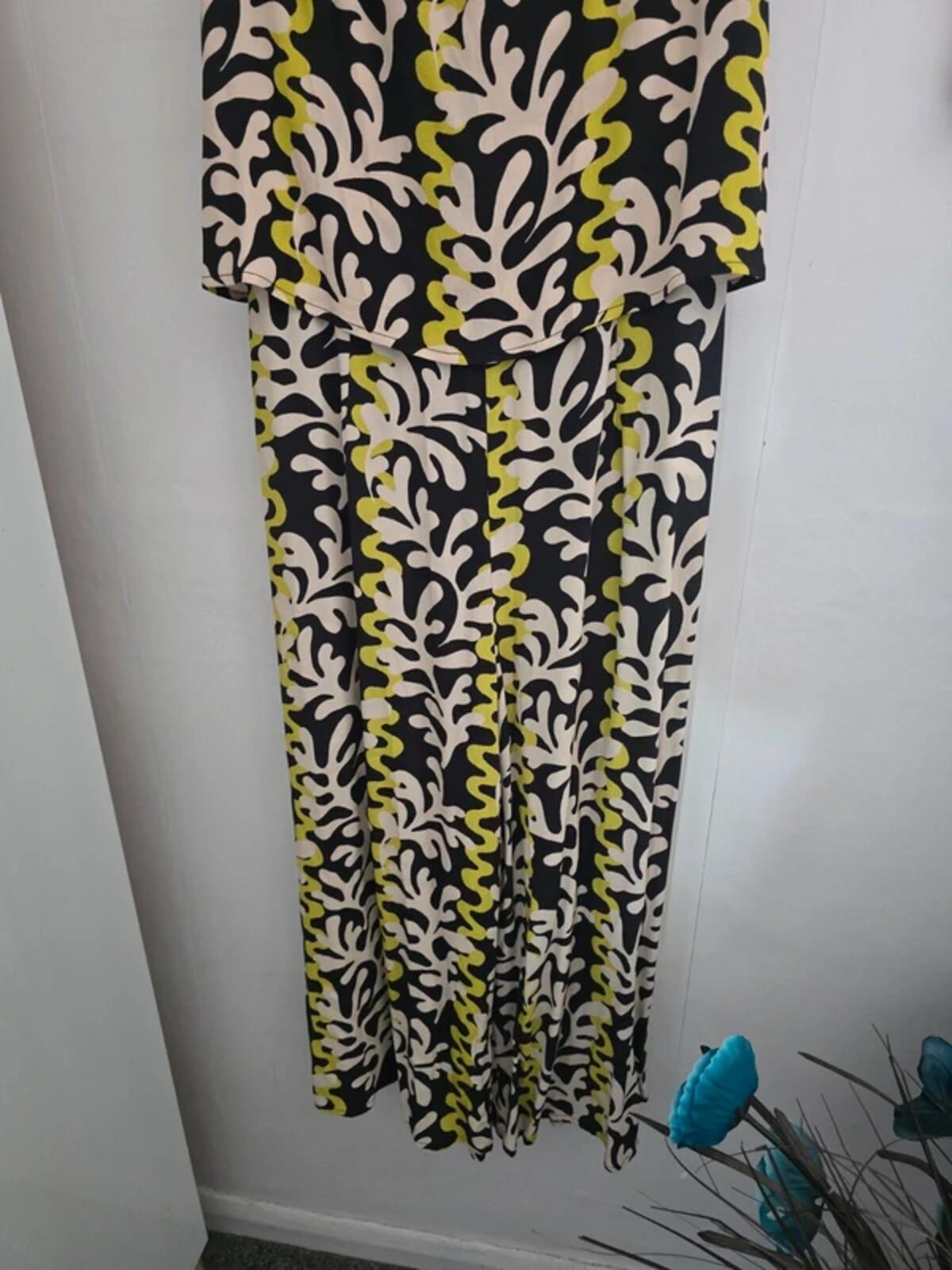 Phase Eight Green, Cream & Black Patterned Sleeveless Jumpsuit Size 14