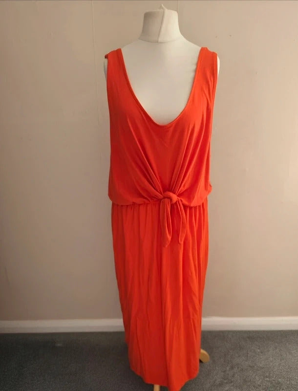 Primark Vibrant Orange Knot-Front Sleeveless Midi Dress Size 20