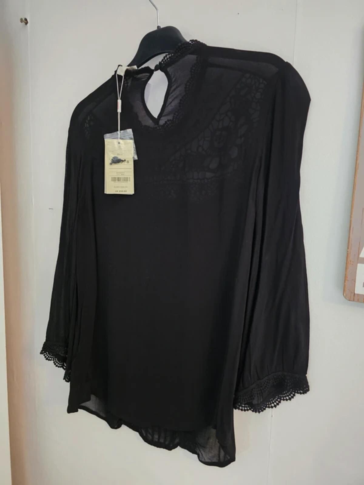Monsoon Black Beaded High Neck Blouse Size 12 NWT