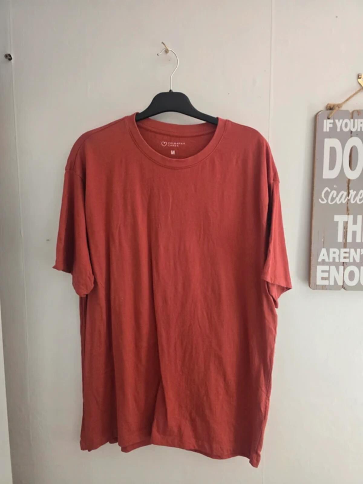 Primark Men's Burgundy Red Cotton Relaxed Fit T-Shirt Size Medium