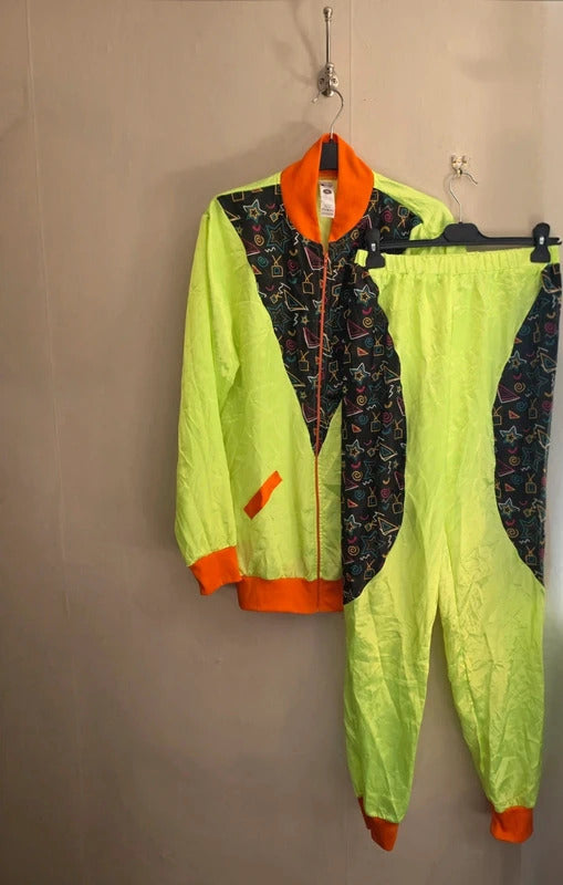 Smiffys Men's 80s Fluorescent Green Patterned Shellsuit 2-Piece Costume Cosplay
