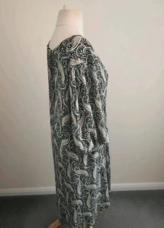 FatFace "Copper & Black" Green Multi Patterned Midi Dress Size 24