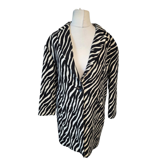 F&F Black & White Zebra Print Peacoat – Oversized 3/4 Sleeve – Size 10