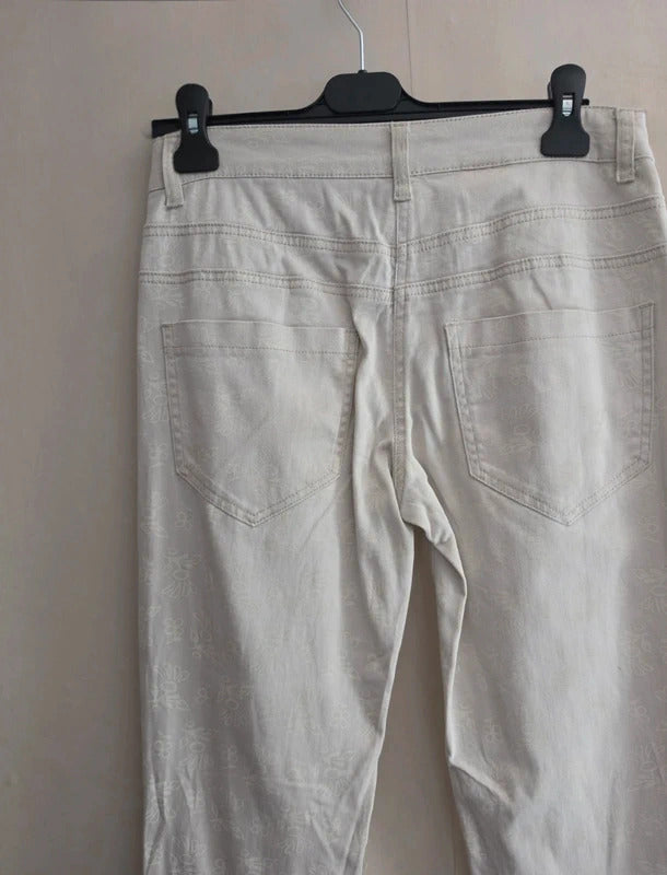 Ashley Brooke Off-White Floral Slim Leg Button Fly Jeans Size 10