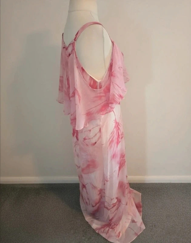 Roman Pink & White Layered Maxi Dress Size 14