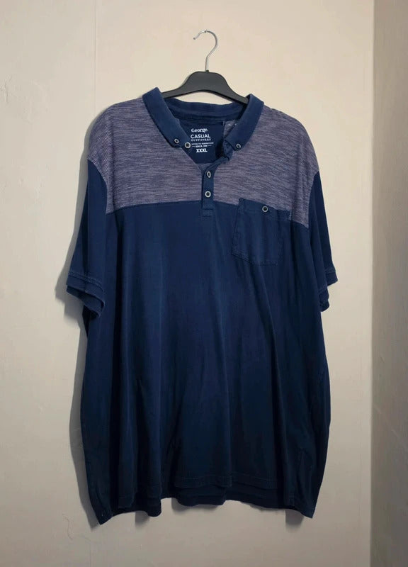 George Men's Navy Blue Striped Polo Shirt Size 3XL