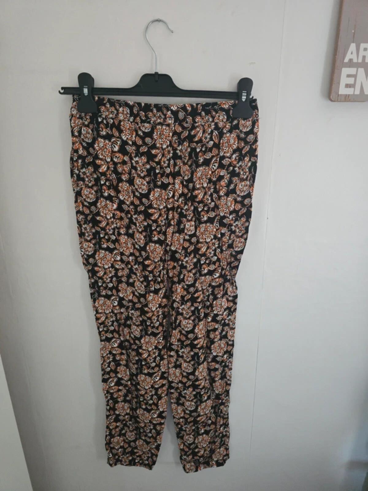 Matalan Black and Orange Patterned Viscose Trousers Size 8