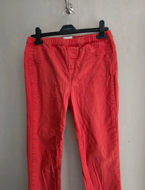 White Stuff Coral Orange Mid Rise Elasticated Skinny Jeggings Size 10 Regular