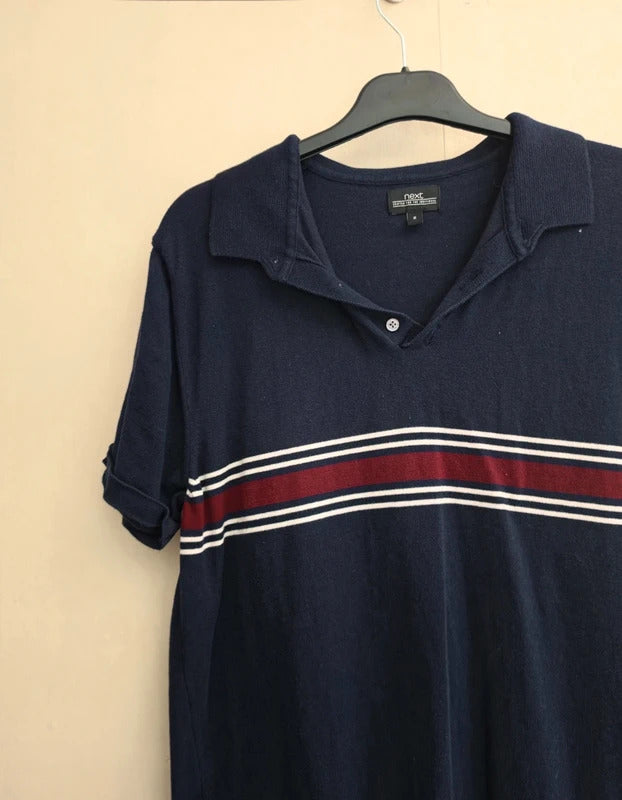 Next Mens Black Burgundy Short Sleeved Knitted Polo Shirt Size Medium