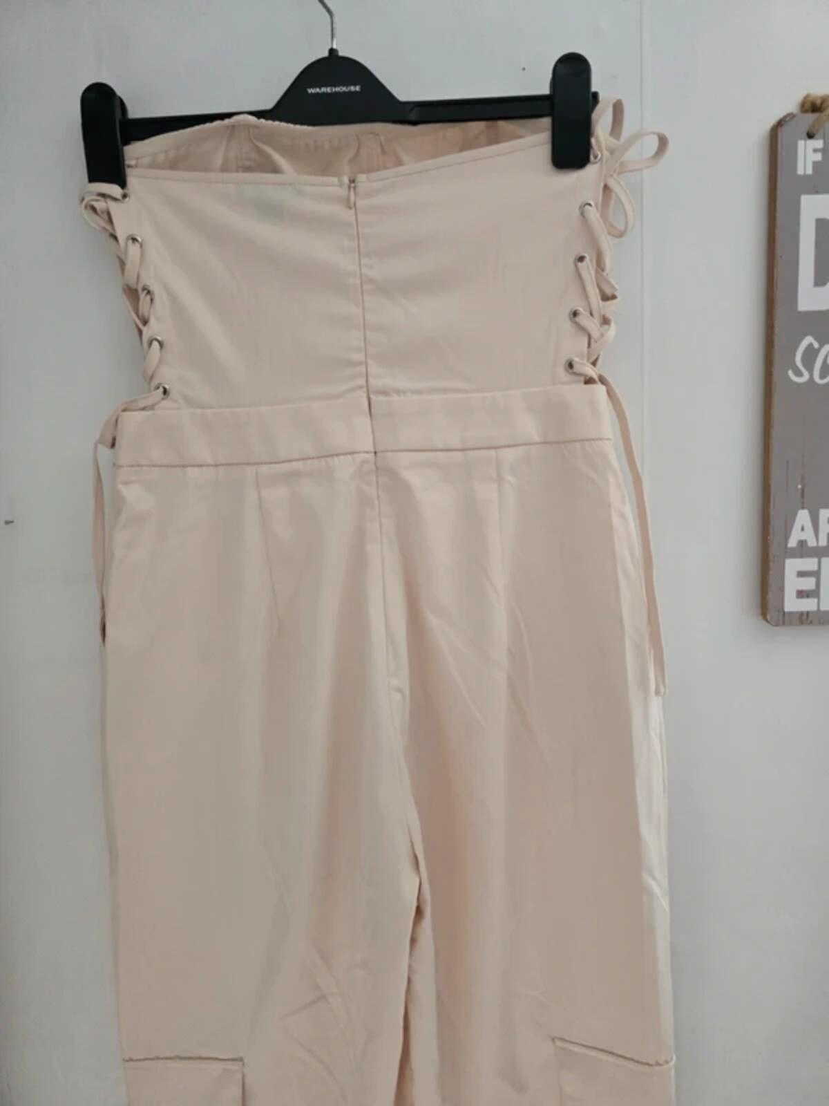 PrettyLittleThing Cream Bandeau Corset Cargo Jumpsuit Size 12