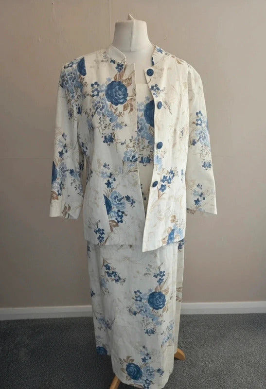 Bianco 100% Linen Occasion Dress & Blazer Set Size 14