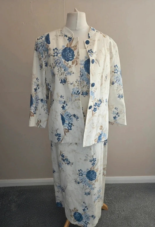 Bianco 100% Linen Occasion Dress & Blazer Set Size 14