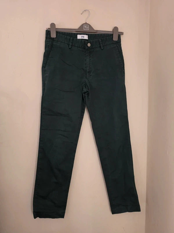 Spoke Men's Bottle Green Slim Fit Chino Trousers – W30 L28