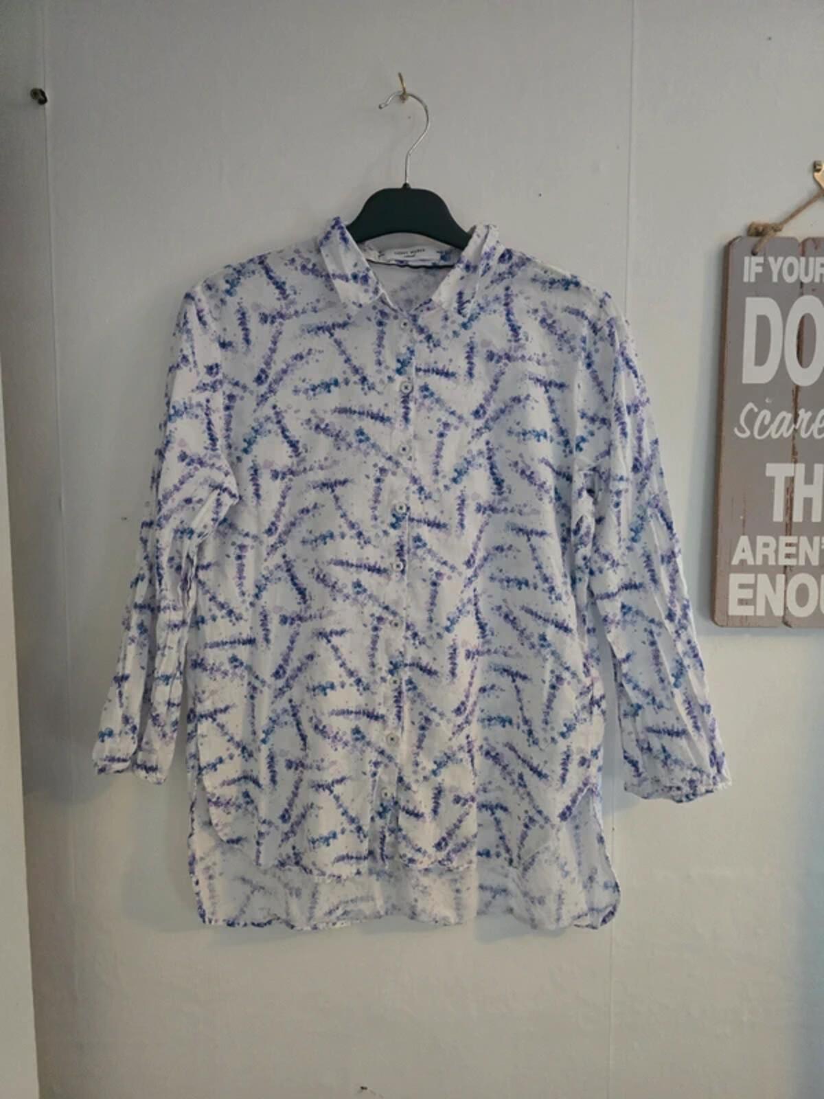 Gerry Weber Casual Blue White & Purple Patterned Cotton Shirt Size 10