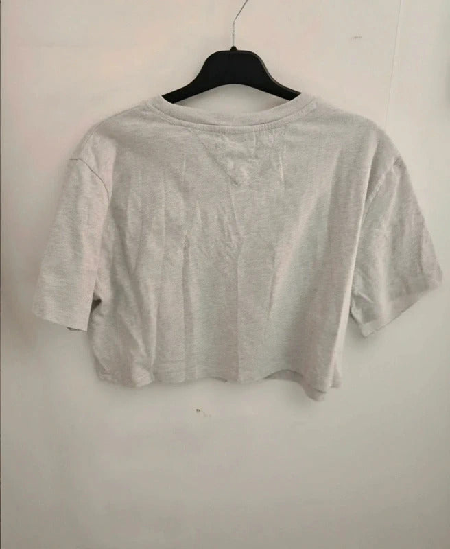 Tommy Jeans Grey Cropped Graphic T-Shirt Size L UK 12-14