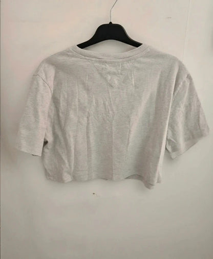 Tommy Jeans Grey Cropped Graphic T-Shirt Size L UK 12-14