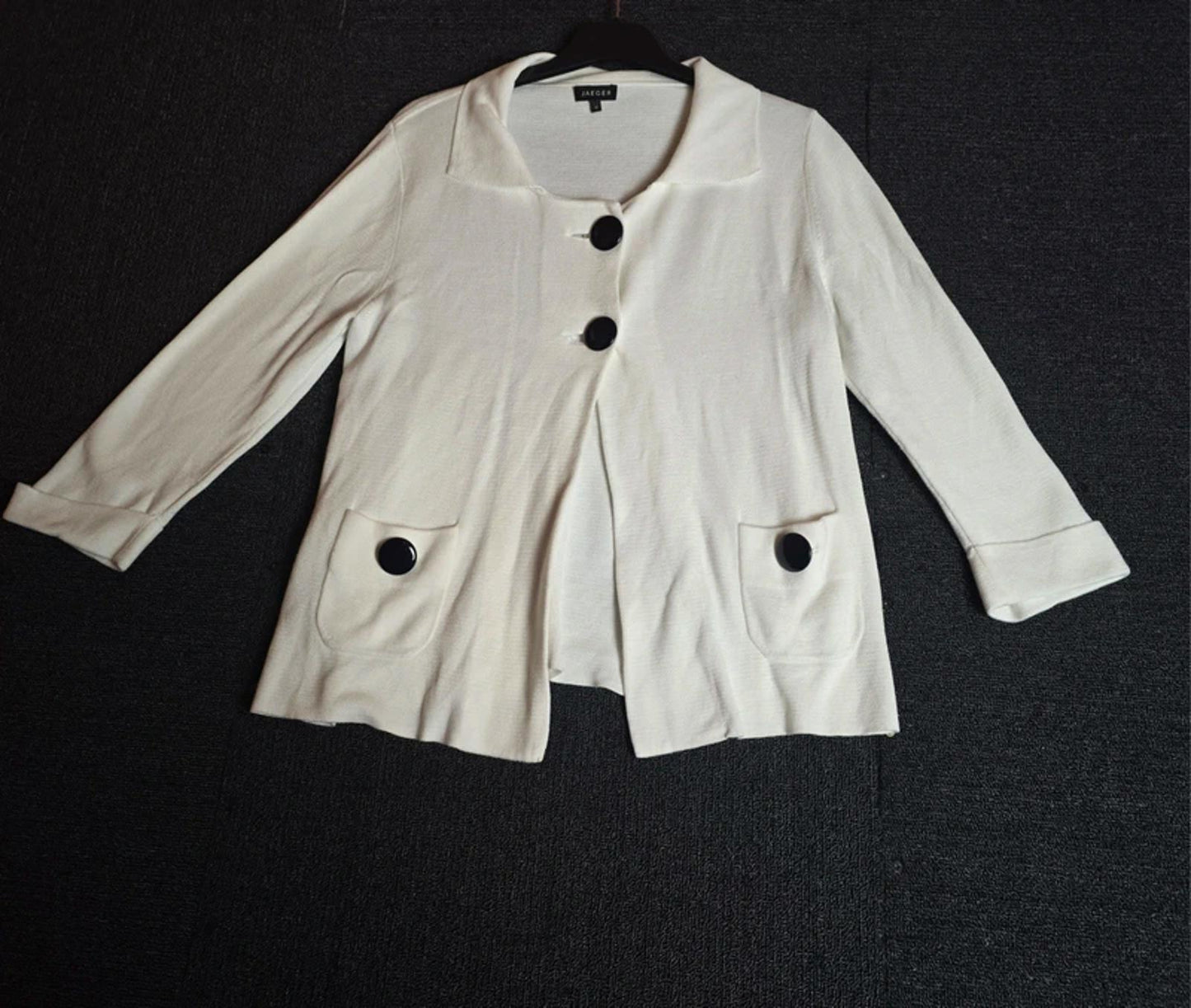 Jaeger White Boxy Cardigan Size Medium 12-14 Statement Buttons Cotton