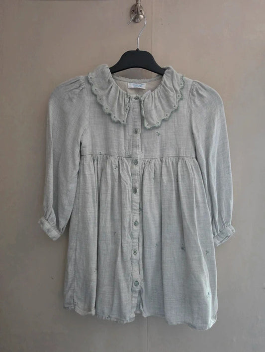 Primark Girls Light Sage Green Frilled Collar Floral Dress Age 6-7 Years