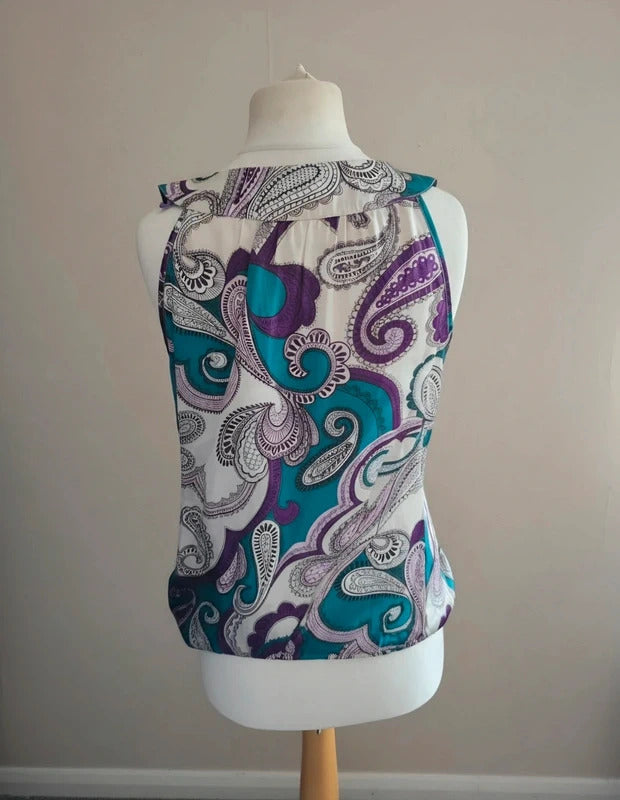 Wallis NWT Sleeveless Blouse Top  Size 10/12 Green Purple White Gem Embellished
