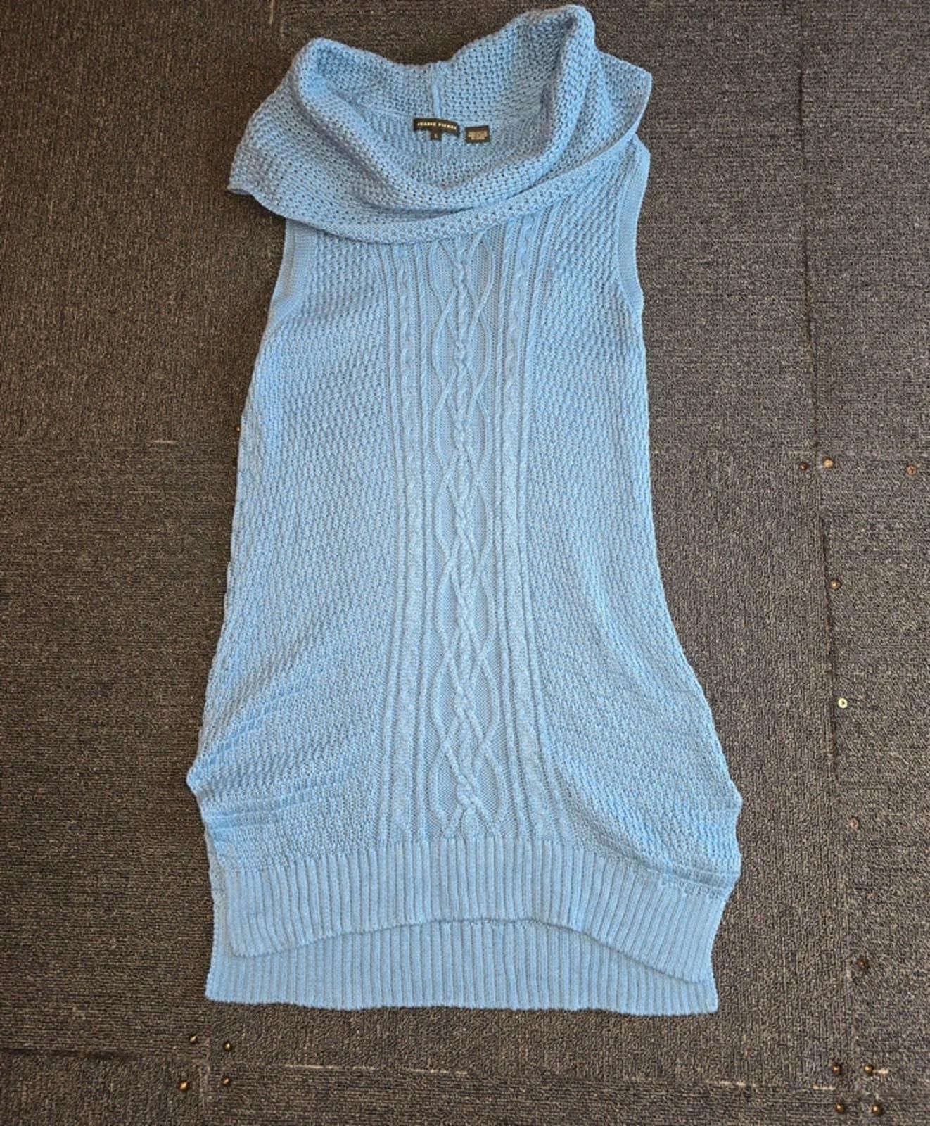 Jeanne Pierre Blue Sleeveless Knit Jumper Longline Roll Neck UK Size 12
