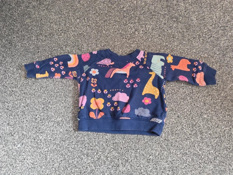 Next Baby Girls Navy Animal, Rainbow & Floral Print Sweatshirt Jumper 3-6 Months