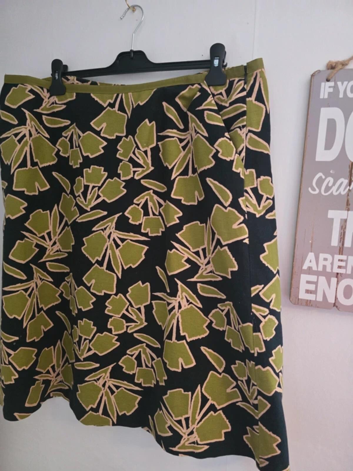Laura Ashley Green & Black Floral Linen Blend Midi Skirt Size 20