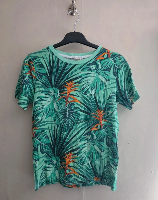H&M Boys Green Tropical Print T-Shirt – 10–12 Years