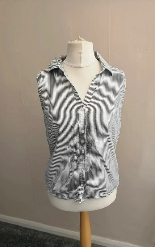 Bonmarché Blue & White Striped Sleeveless Glitter Shirt Top Size 14